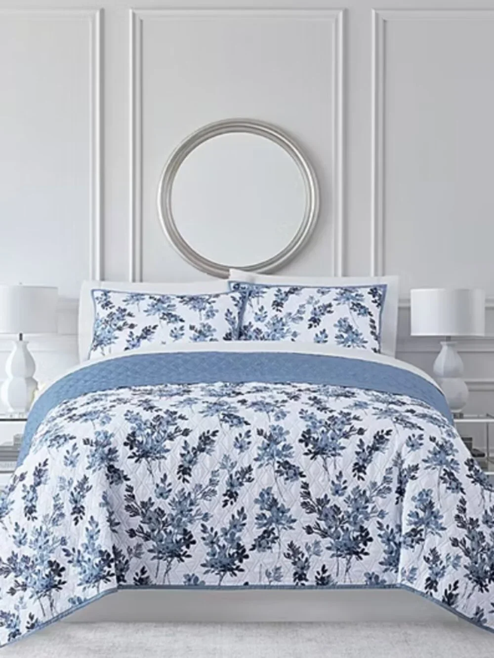 Blue and White King Floral Quilt Reversable by Home Expressions Madeline